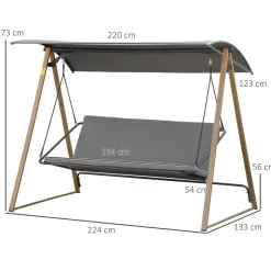 Balancelle de jardin 3 places design contemporain auvent réglable textilène polyester gris acier aspect bois