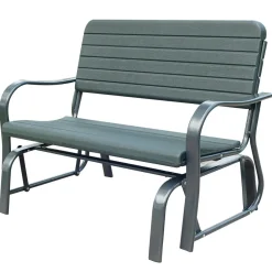 Banc à bascule de jardin 2 places - accoudoirs, assise, dossier ergonomique - métal époxy HDPE effet grain bois vert fougère