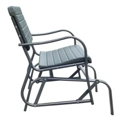 Banc à bascule de jardin 2 places - accoudoirs, assise, dossier ergonomique - métal époxy HDPE effet grain bois vert fougère