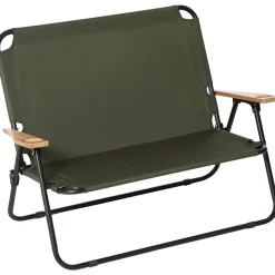 Banc 2 places pliable de camping - accoudoirs bois, porte-gobelets - acier noir Oxford vert