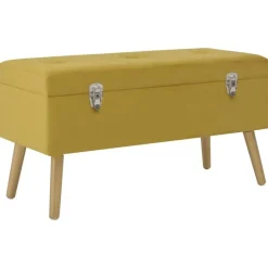 Banc avec compartiment de rangement 80cm Jaune moutarde Velours
