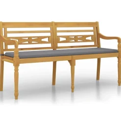 Banc Batavia avec coussin gris 150 cm Bois de teck massif