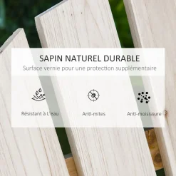 Banc de jardin 2 places design Adirondack assise dossier à lattes larges accoudoirs bois naturel pin lasuré