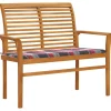 Banc de jardin avec coussin a carreaux rouge 112 cm Teck massif