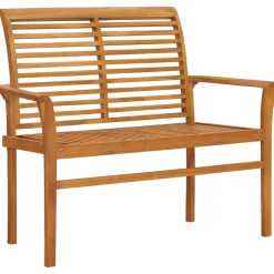 Banc de jardin avec coussin a carreaux rouge 112 cm Teck massif