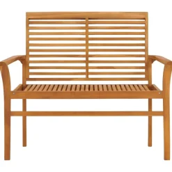 Banc de jardin avec coussin a carreaux rouge 112 cm Teck massif