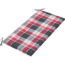 Banc de jardin avec coussin a carreaux rouge 112 cm Teck massif