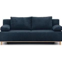 Banquette convertible 3 places MIKA - Velours côtelé bleu foncé - Coffre de rangement - L 192 x H 84 x P 93 cm