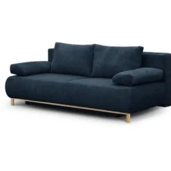 Banquette convertible 3 places MIKA - Velours côtelé bleu foncé - Coffre de rangement - L 192 x H 84 x P 93 cm
