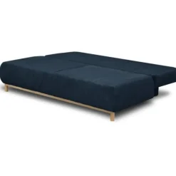 Banquette convertible 3 places MIKA - Velours côtelé bleu foncé - Coffre de rangement - L 192 x H 84 x P 93 cm