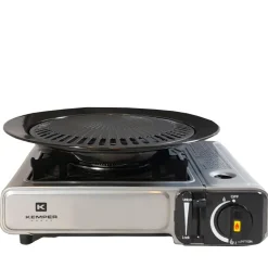 Barbecue à gaz et Réchaud gaz piézo 2200W 2 en1 Camping KEMPER