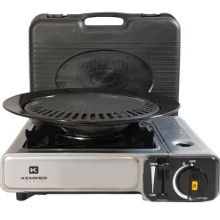 Barbecue à gaz et Réchaud gaz piézo 2200W 2 en1 Camping KEMPER
