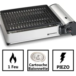 Barbecue à gaz 1900W Grille anti adhesive + 4 cartouches gaz camping KEMPER