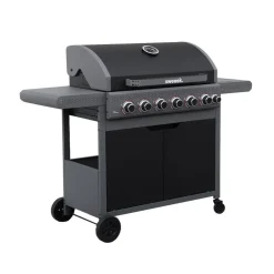 Barbecue au gaz Edmond noir - 6 brûleurs + 1 feu latéral. avec thermomètre. L 132x P62 x H143 cm
