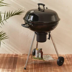 Barbecue charbon de bois Ø57cm - Georges - Noir émaillé. barbecue avec aérateurs. émaillé. fumoir. récupérateur de cendres
