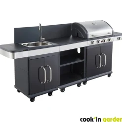Barbecue gaz - 4 brûleurs - 4KW - Acier - Avec desserte et évier - FIDGI