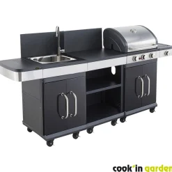 Barbecue gaz - 3 brûleurs - 11-5KW - Fonte - Avec desserte et évier - FIDGI