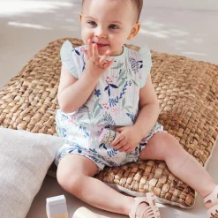 Barboteuse bébé en gaze de coton écrue Dahlia