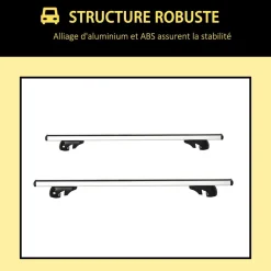 Barres de toit de voiture verrouillables 2 clés fournies dim. 123,5L x 5,5l x 7H cm aluminium noir