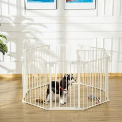 Barrière de sécurité - parc enclos chien modulable pliable - porte verrouillable - 8 panneaux acier et PP - dim. 482,5L max. x 76H cm blanc