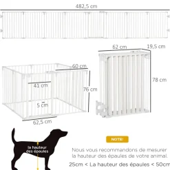 Barrière de sécurité - parc enclos chien modulable pliable - porte verrouillable - 8 panneaux acier et PP - dim. 482,5L max. x 76H cm blanc