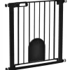 Barrière de sécurité animaux de 76H cm barrière chien chat avec porte fermeture automatique système de double verrouillage fixation par pressionde de 75 à 82 cm acier et ABS noir