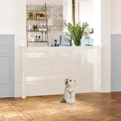 Barrière de sécurité barrière animaux rétractable automatique 1,65L x 0,85H m teslin alu. PVC blanc