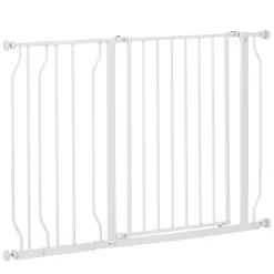 Barrière de sécurité barrière pour animal domestique longueur réglable barrière escaliers couloirs portes sans perçage en acier et ABS dim. 75-115L x 76H cm blanc