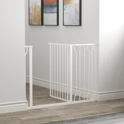 Barrière de sécurité barrière pour animal domestique longueur réglable barrière escaliers couloirs portes sans perçage en acier et ABS dim. 75-115L x 76H cm blanc