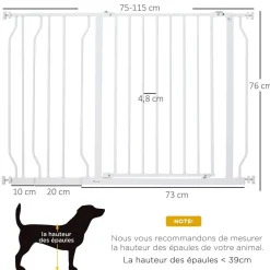 Barrière de sécurité barrière pour animal domestique longueur réglable barrière escaliers couloirs portes sans perçage en acier et ABS dim. 75-115L x 76H cm blanc