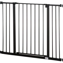 Barrière de sécurité longueur réglable dim. 76-107l x 76H cm sans perçage métal plastique noir