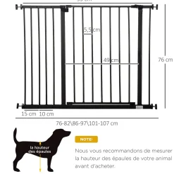 Barrière de sécurité longueur réglable dim. 76-107l x 76H cm sans perçage métal plastique noir