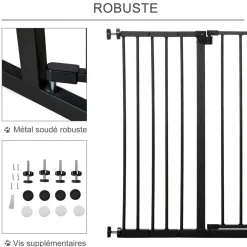 Barrière de sécurité longueur réglable dim. 76-107l x 76H cm sans perçage métal plastique noir