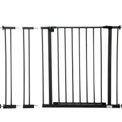 Barrière de sécurité longueur réglable dim. 76-107l x 76H cm sans perçage métal plastique noir