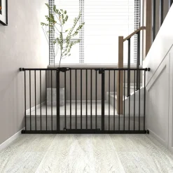 Barrière de sécurité longueur réglable porte double verrouillage sans perçage acier plastique noir