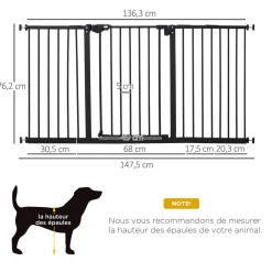 Barrière de sécurité longueur réglable porte double verrouillage sans perçage acier plastique noir