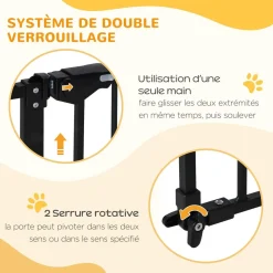 Barrière de sécurité longueur réglable porte double verrouillage sans perçage acier plastique noir