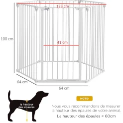 Barrière de sécurité parc enclos chien modulable pliable porte verrouillable intégrée 6 panneaux acier PP blanc