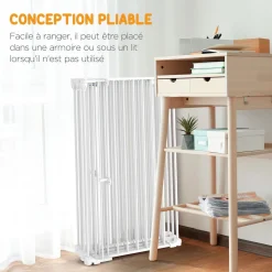 Barrière de sécurité parc enclos chien modulable pliable porte verrouillable intégrée 6 panneaux acier PP blanc