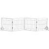 Barrière de sécurité pour animaux autoportante - barrière modulable pliable 4 panneaux - 2 pieds support - acier noir bois blanc