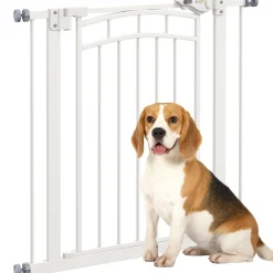 Barrière de sécurité pour chien - barrière à pression extensible - double système de verrouillage - acier blanc