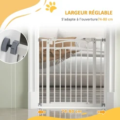 Barrière de sécurité pour chien - barrière à pression extensible - double système de verrouillage - acier blanc