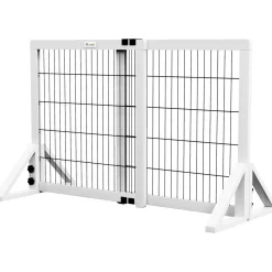 Barrière de sécurité pour chien, barrière de protection à 2 panneaux largeur réglable 63-106L x 44l x 67H cm, barrière pour escalier, porte, couloirs, en bois de pin et acier, blanc