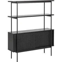 Bibliothèque en MDF et métal avec 2 étagères et 2 portes coulissantes - Noir