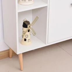 Bibliothèque scandinave dim. 80L x 23,5l x 123H cm 5 niches placard 2 portes pieds effilés inclinés bois massif panneaux particules blanc