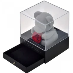 Boite à bijoux ourson décorée d'une rose éternelle - stabilisée rouge