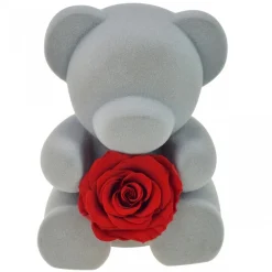 Boite à bijoux ourson décorée d'une rose éternelle - stabilisée rouge
