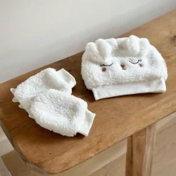 Bonnet bébé en sherpa + moufles Alaska