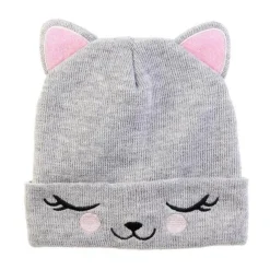 Bonnet Enfant Chat 21cm Gris & Rose