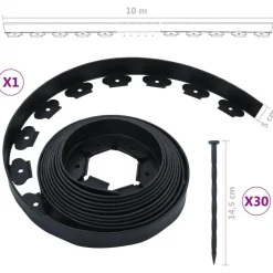 Bordure de pelouse flexible avec 30 piquets 10 m 5 cm